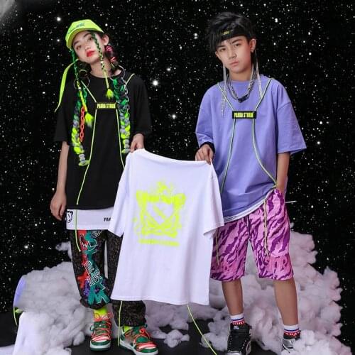 New Loose Short Sleeved Shorts Fashion Hip Hop Dance Costumes For Kids Jazz Performance Costumes Boys Girls Rave Clothes DQS6998