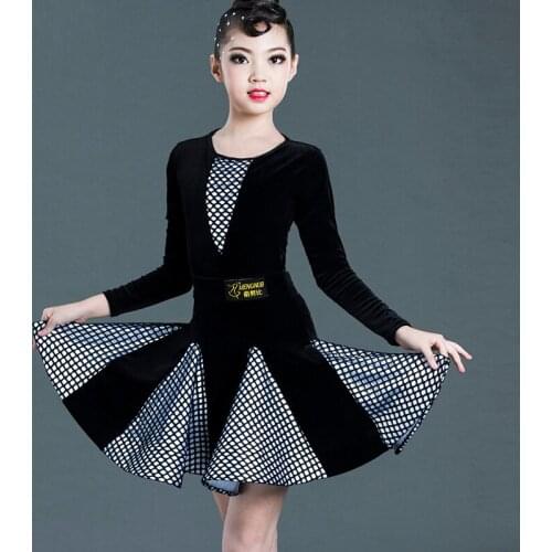 Latin Dance Competition Clothing ChildrenS Ballroom Dance Wear Autumn Girl Long Sleeve Leotard+Skirt Set Practice Dress DL5166
