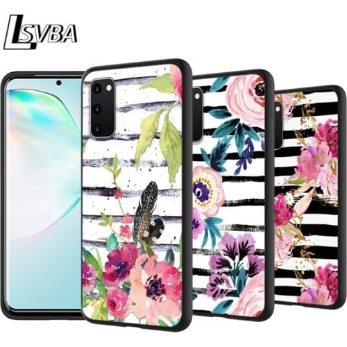 Stripes With Flowers Art Anti-Fall Back Cover For Samsung Galaxy S20 Ultra Plus A01 A11 A21 A31 A41 A51 A71 A91 Phone Case