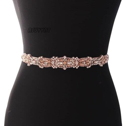 Fashion Rhinestone Belt Bridal Wedding Belts Crystal Satin Wedding Dress Ribbon Belt Rose Gold For Bridesmaid Women Dress Up