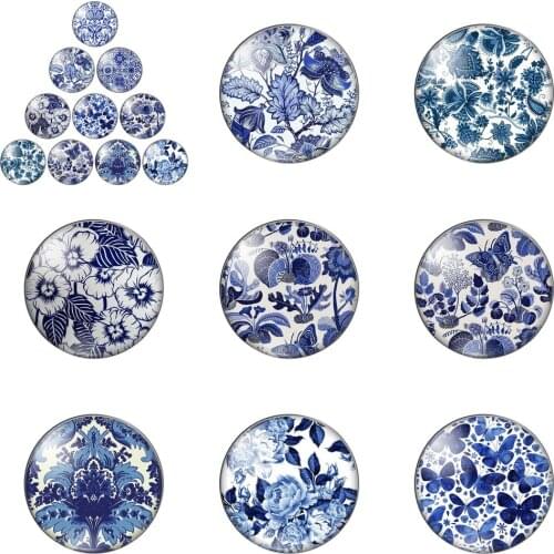 Blue and White Porcelain Art Apply to Dishes 12mm/20mm/25mm/30mm Round Photo Glass Cabochon Demo Flat Back Making Findings