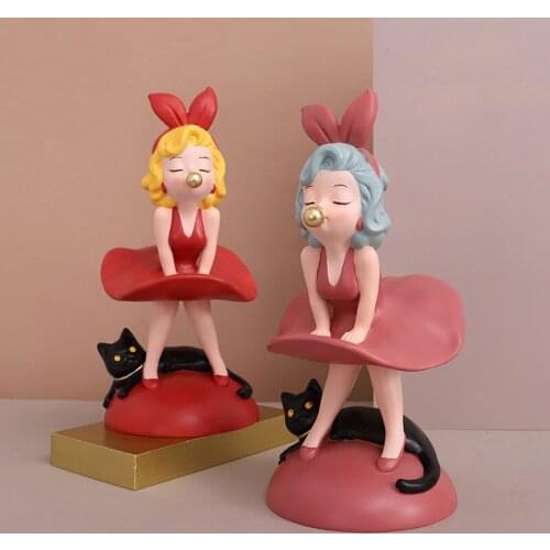 Nordic Resin Cartoon Girl Bubble Glass Statue Decoration Home Adornment Creative Living Room Bedroom Desktop Sculpture Ornaments