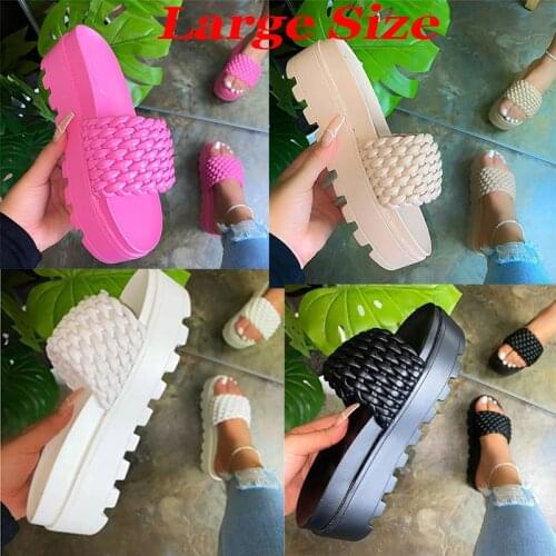Modern Fashion Woven Sandals Women Slippers Thick Sole Indoor Shoes Large Size Bathing Femal Sandals Non-slip Platform Shoes
