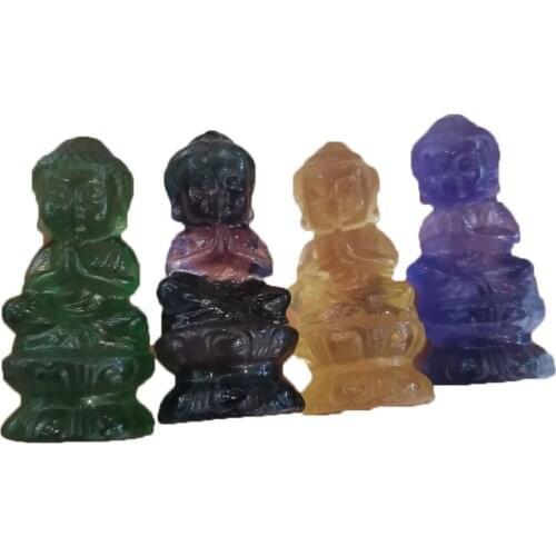 Buddha Statue Natural Fluorite Healing Crystal Reiki Chakra Figurine Spiritual Stone Carved Home Decoration Gift