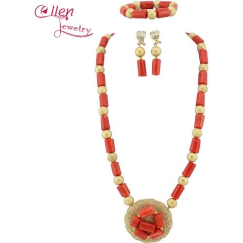 African Nigerian Wedding Beads Jewelry Set Coral Jewelry Set Coral Beads Necklace Set African Jewelry Set W7108