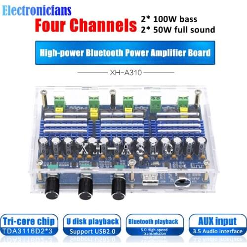 TPA3116D2 Bass 100Wx2+50WX2 Four Channels Bluetooth 5.0 Tunable Digital Dual Stereo Audio Power Amplifier Board Module XH-A310
