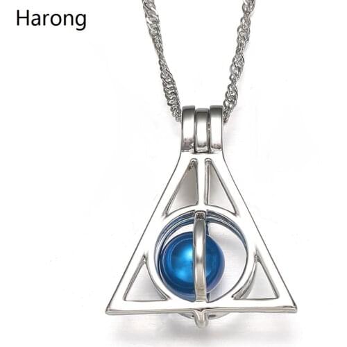 Triangle Geometric Cage Locket Pearl Necklace Detachable Bead Pendant Choker Stainless Steel Jewelry For Woman Gift Necklaces