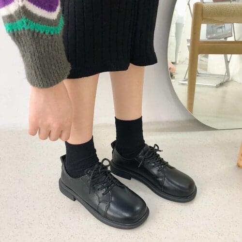 New Spring Casual Shoes for Women Solid Leather Oxford Shoes Woman Flats Thick Bottom Platform Shoes Lace Up Zapatos De Mujer