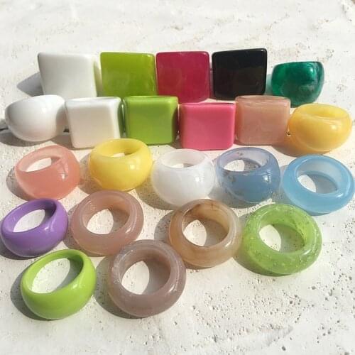 UJBOX Fashion Multicolor Resin Rings For Women Purple Blue Pink Gold Foil Ring Wedding Bands Party Holiday Jewelry Wholesale