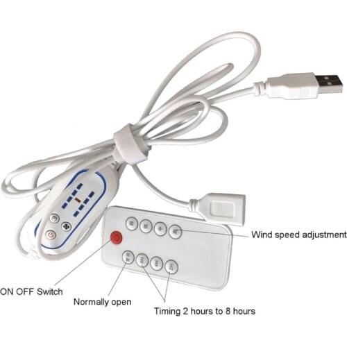 USB Remote Control Adjustable Speed with 2-8 hours Timing ON OFF Switch for Fan