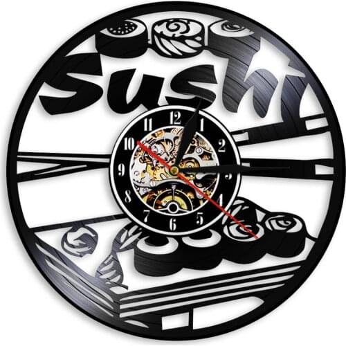 Japanese Sushi Rolls Wall Clock Vintage Delicious Vinyl Record Wall Clock Japanese Food Sushi Restaurant Decor Sushi Lover Gift