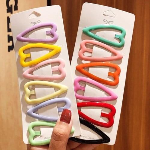 6PCS/Set New Women Girls Cute Colorful Heart Triangle Hairpins Sweet Hair Clips Barrettes Hair Ornament Fashion Hair Accessories