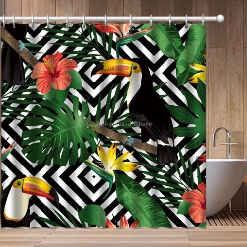 Birds Flowers Parrot Flamingo 3D Print Shower Curtain Bathroom Set With Waterproof Hook Bath Curtains Cartoon Kids African Funny