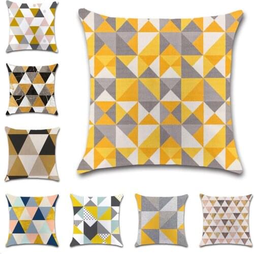 Yellow Gray Geometric Triangle Print Cushion Cover Decorative Home sofa chair car seat friend bedroom Kids gift pillowcase