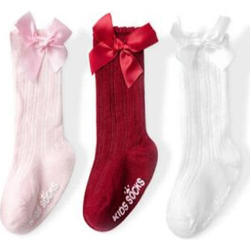 Kids Stockings Toddlers Girls Big Bow Knee High Legwarmers Long Soft Cotton Lace baby Leg Warm Girl Stocking Princess Dress