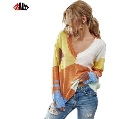 Ladies Fashion Knitted Sweater Women 2021 Autumn Winter V Neck Full Sleeve Jumper Casual Loose Sweater Pullovers Chic Tops Femme