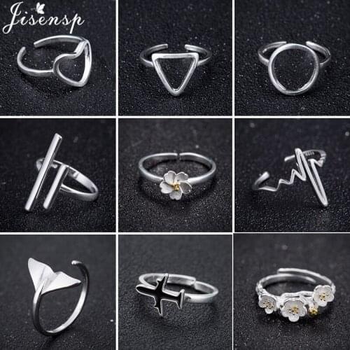 2021 Fashion Geometric Open Rings for Women Fashion Round Airplane Flower Heartbeat Finger Ring Girls Party Jewelry Silver Color