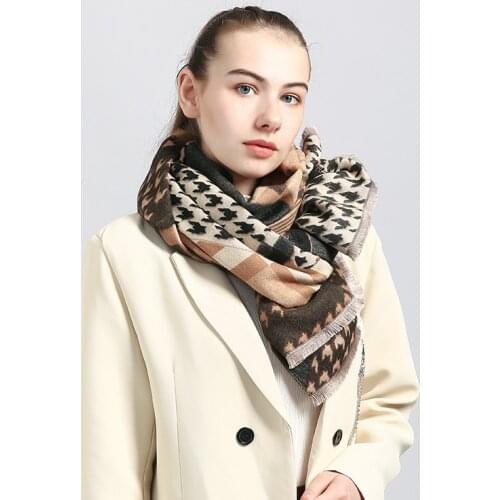 Winter luxury brand design women cashmere scarf soft double-sided jacquard print warm scarf shawl