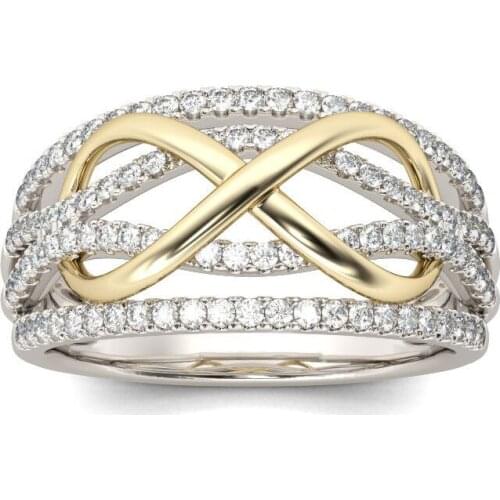 Gold Infinite sign wedding Rings for Woman Elegant Paved Cubic Zirconia Hollowed out Party Finger Jewelry girl Gift Bijoux