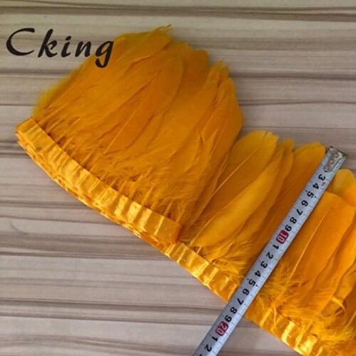 Cking 10 meters Gold yellow Dyed goose feather trims 15-20cm 6-8" duck feather fringes diy wedding party home decorations lace