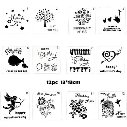 12pc Animal Plant Painting Template DIY Coloring Embossing Stencil Accessories Graffiti Office School Supplies Reusable