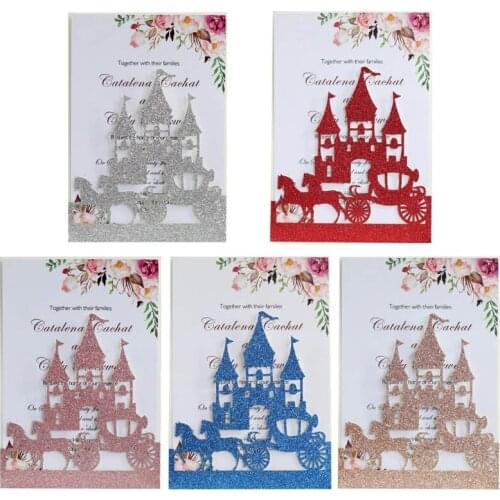 20x Wedding Invitations Card Glitter Hollow Castle Invite Envelope Bridal Shower