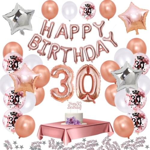 35pcs/Set 30 Birthday Party Decorations Rose Gold 30 Years Confetti Balloon Tablecloth 30th Birthday Woman Man Deco Anniversaire
