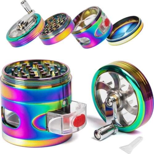 4 Layer Herb Grinder Tobacco Weed Crusher Manual Grass Spice Herb Grinder with Drawer Hand Cranked Machine Cigarette Accessories