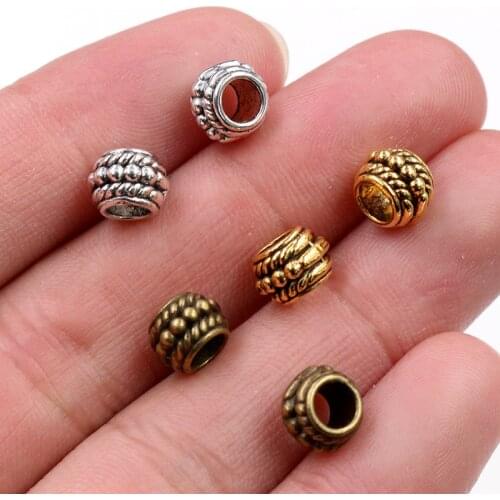 8x6mm 30pcs Hole Size 3.7mm Antique Gold Bronze Silver Plated Ball Handmade Charms Pendant Jewelry Making for Bracelet Necklace