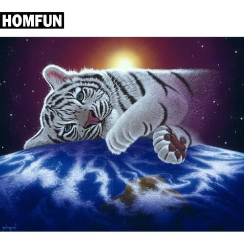 HOMFUN Full Square/Round Drill 5D DIY Diamond Painting "Animal tiger" Embroidery Cross Stitch 5D Home Decor Gift