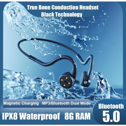 Bone Conduction Bluetooth Earphone 5.0 IPX8 Swimming Headphones HiFi Wireless Sports Headset 8G RAM Magnetic Charging Waterproof