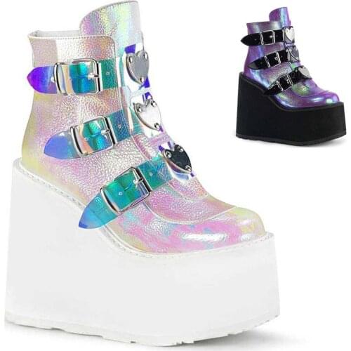 Ankle Boots Womens Multicolor Wedge Platform Shoes Woman tie dye Booties Fashion Ladies Zip Up Platform Shoes Thick Bottom Boot
