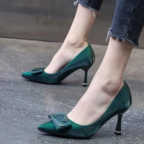 Cresfimix women classic green pointed toe slip on stiletto heel pumps lady fashion sweet autumn office high heel shoes a6661