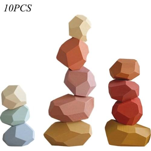 Rainbow Childrens Wooden Stone Jenga Building Block Educational Toy Creative Nordic Style Stacking Game kids Wooden Toy Gift
