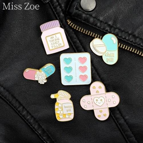 Love Yourself Enamel Lapel Pins Cartoon Love Band-Aid Medicine Bottle Brooch Medical Supplies Jewelry Gifts For Medical Students
