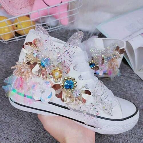 Butterfly flower high-top platform canvas shoes crystal shoes