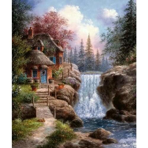 Idyllic waterfalls Scenery Embroidery Needlework Forest 14CT Counted Unprinted DIY Cross Stitch Kits Handmade Art Wall Decor