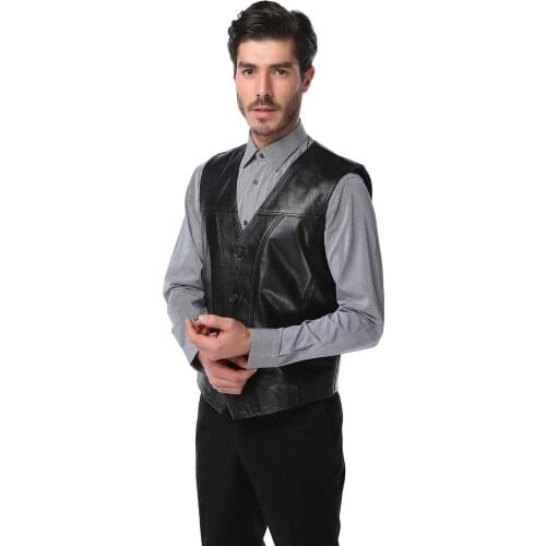 Mens Real Leather Lambskin vest Motorcycle winter vest Men Warm Genuine Leather Vests large size vest hıgh quality 2020 trendy