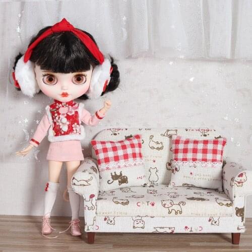 ICY DBS Blyth Doll New Year Set Christmas Clothes Pink Dress Earmuffs Stockings High Quality Gift Clothes