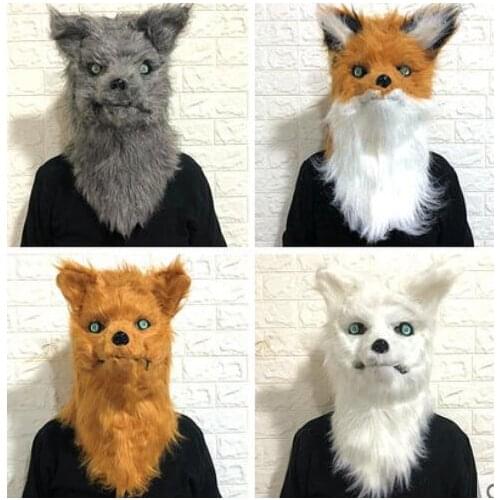 Gray Yellow White Wolf Fox Mask Headgear Halloween Animal Masquerade Cute Cartoon Headdress Bar Funny Performance Props