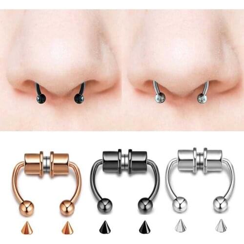 Fashion Unisex Nose Ring Reusable Alloy Fake Magnetic Horseshoe Non Piercing Hoop for Party Bars Birthday Wedding Gifts