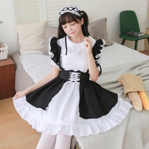 2021 Japanese lolita Classic Maid Costume Lolita Dress Drag Queens Dress Whole Set With Apron Designed Fit For Every Size