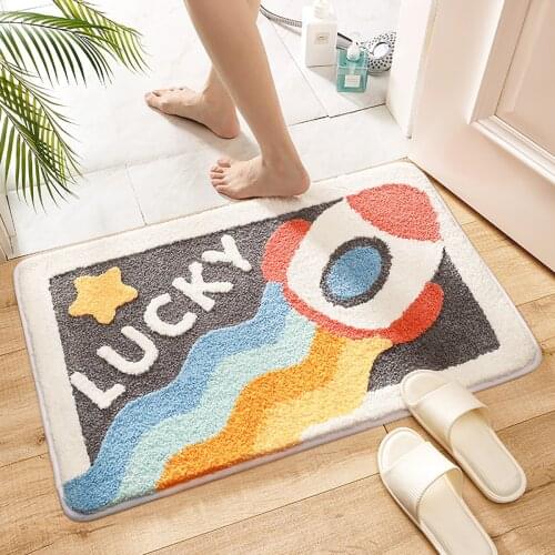 Cartoon Flocking Bath Mat Non-slip Absorbent Microfiber Bathroom Rug Soft Home Entrance Kitchen Door Bath Carpet Room Decor