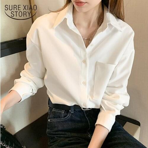 New Womens Shirt white shirt Classic Chiffon Blouse Female Loose Long Sleeve Shirts Lady Simple Style Tops Clothes Blusas 12613