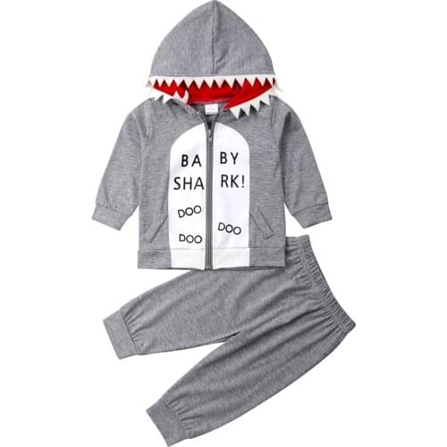 0-4 Years Toddler Baby Boys Clothes Set 2021 Autumn Long Sleeve Shark Hooded Tops Jackets Pants Casual Kids Outfits Boy Clothing