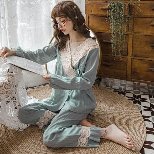 Breast-Feeding Womens Pajamas Pregnant Pajamas Cotton Lace Nighties Maternity Clothes With Adjustable Waistband Phoentin FG280