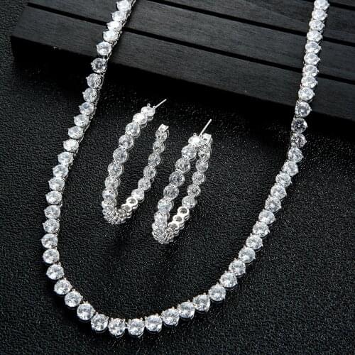 Popular AAA 4MM Tennis Chain Choker Necklace Earring set Iced Out Cubic Zirconia Bling Hip Hop Jewelry Set For Women N0078