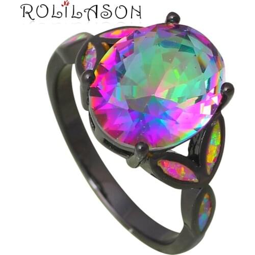 Silver Stamped Jewelry Mystic Rainbow Crystal Charming Pink Fire Opal Rings USA size #5#6#7#8#9 Fashion Jewelry OR765