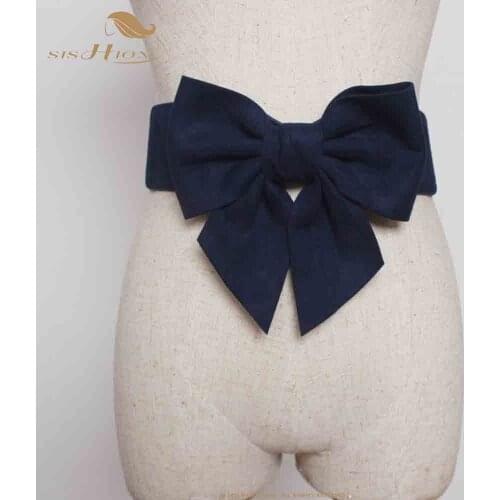 SISHION Elastic Waistband for Dress Accessories VB0043 Women Navy Blue Red Black Wide Corset Korean Belt with Big Bow