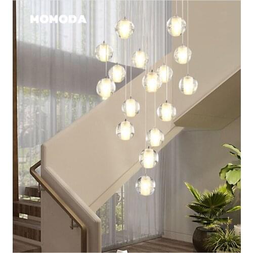 Nordic LED Crystal Chandeliers Modern Ball Stainless Steel Pendant Lights Lustre Bedroom Living Room Big Staircase Indoor Lamps